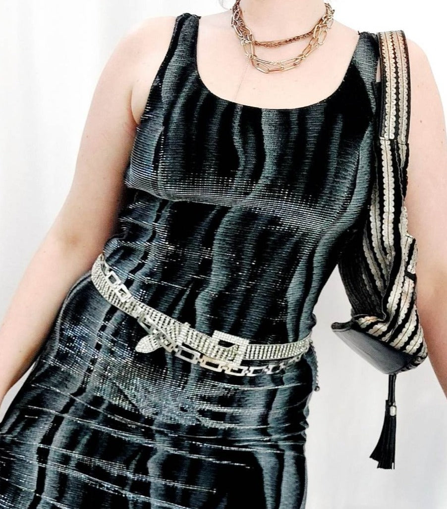Y2K VINTAGE SILVER CHAIN BELT - S/M