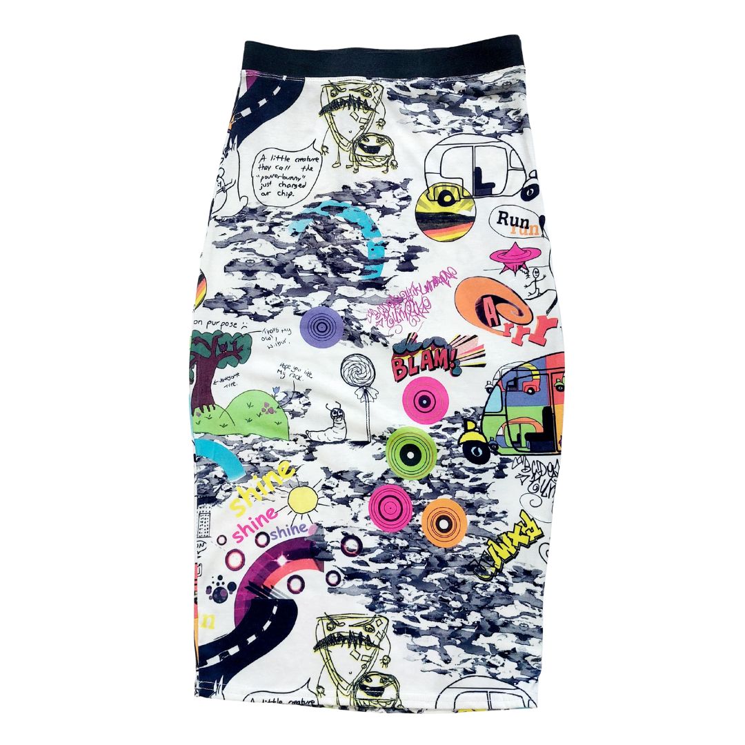 MUTLICOLOUR CARTOON PRINT SKIRT- UK10
