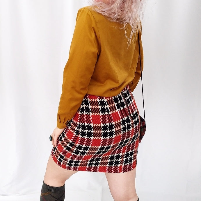 Black and red plaid pencil skirt-UK10
