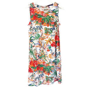 WHITE TROPICAL PRINT DRESS- UK10-12