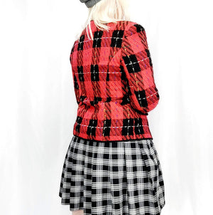VINTAGE RED TARTAN BLAZER - UK10/12
